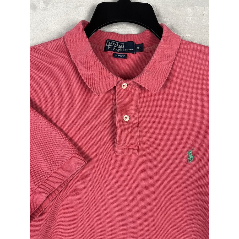 Ralph Lauren Polo Shirt Men XL Pink Short Sleeve Side Slit Pullover Golf Casual